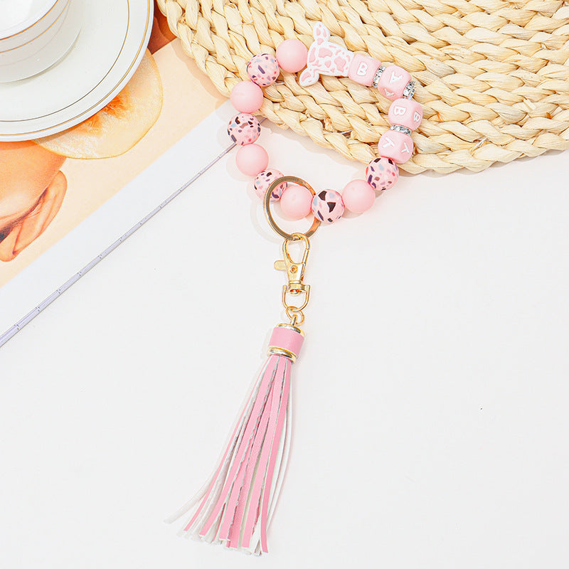Wholesale ABS Bull Head Silicone Beaded Wrist Keychain